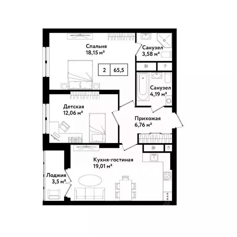 2-к кв. тульская область, тула ул. седова, 26к2 (68.5 м) - Фото 0