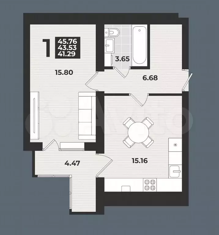 1-к. квартира, 45,8 м, 7/9 эт. - Фото 1