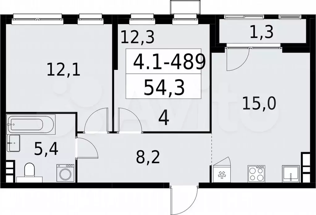 2-к. квартира, 54,3м, 14/30эт. - Фото 1