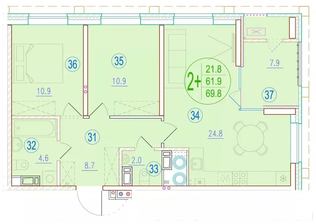 2-к кв. Астраханская область, Астрахань ул. Ахшарумова (69.8 м) - Фото 1