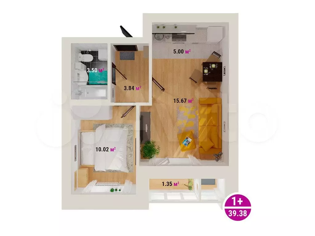 1-к. квартира, 39,4 м, 3/8 эт. - Фото 0