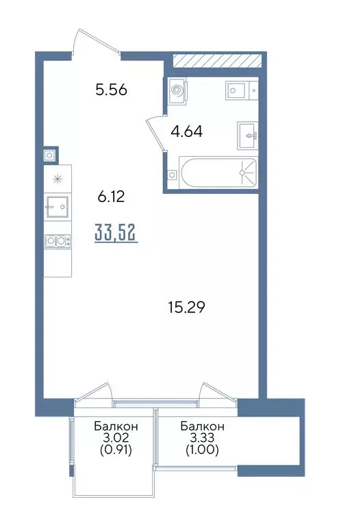 Квартира-студия: Казань, Авиастроительный район (33.52 м) - Фото 1