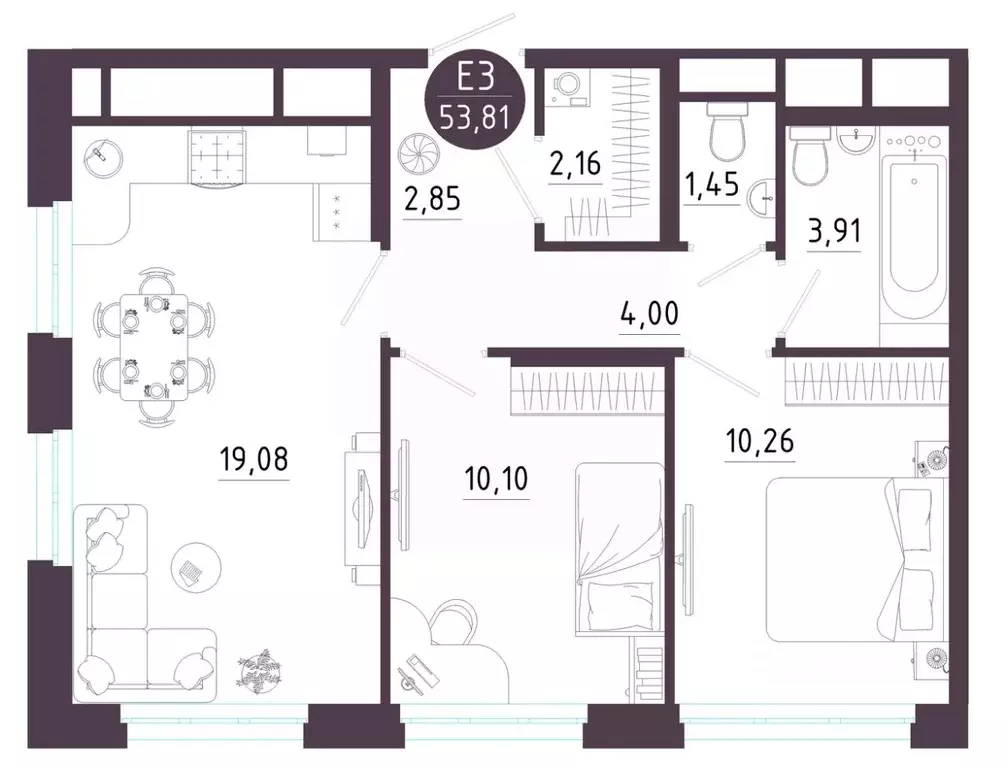 2-к кв. Тульская область, Тула ул. Купцов Гречихиных (53.81 м) - Фото 1