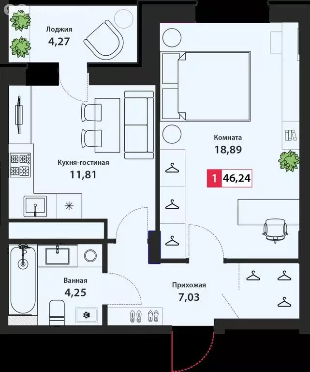1-комнатная квартира: Тверь, Оснабрюкская улица, 22к1 (46.24 м) - Фото 1