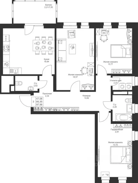 3-к кв. Татарстан, Лаишевский район, Столбищенское с/пос, с. Усады ул. ... - Фото 1