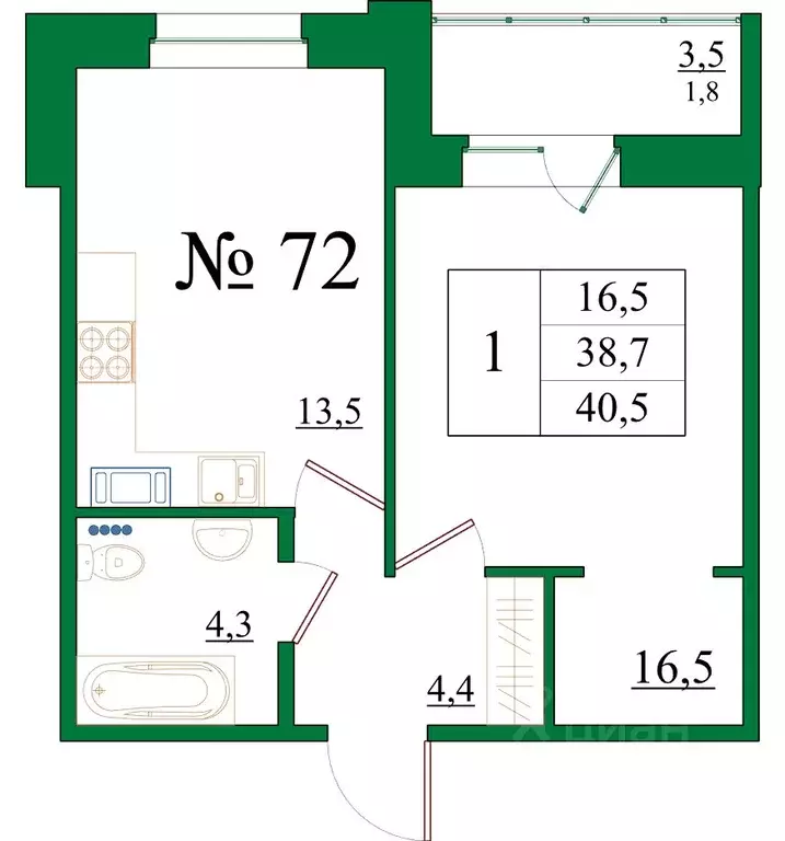 1-к кв. Ленинградская область, Гатчина Красносельское ш., 4Ак1 (40.5 ... - Фото 0