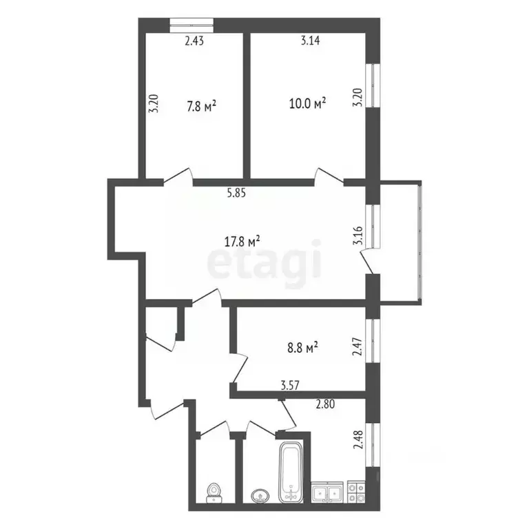 3-к кв. Калужская область, Калуга Промежуточная ул., 10 (60.3 м) - Фото 2