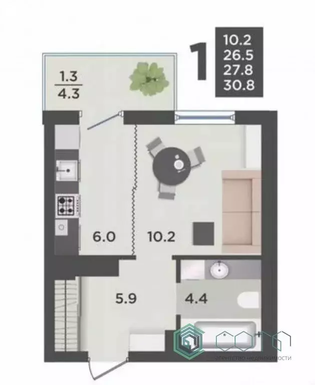 1-комнатная квартира: посёлок Васильково, Весенняя улица, 3к1 (26.3 м) - Фото 1