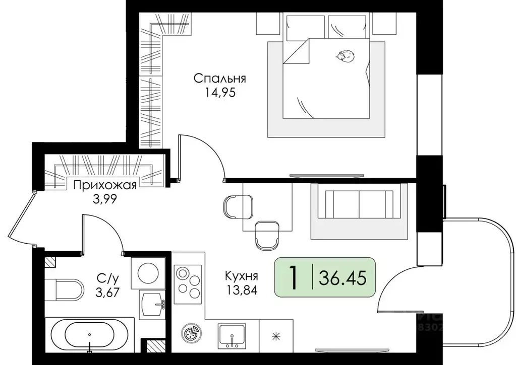 1-к кв. Ленинградская область, Всеволожский район, Романовское с/пос, ... - Фото 1