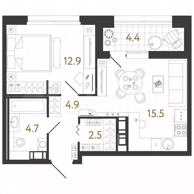 1-к. квартира, 40,5м, 12/14эт. - Фото 1