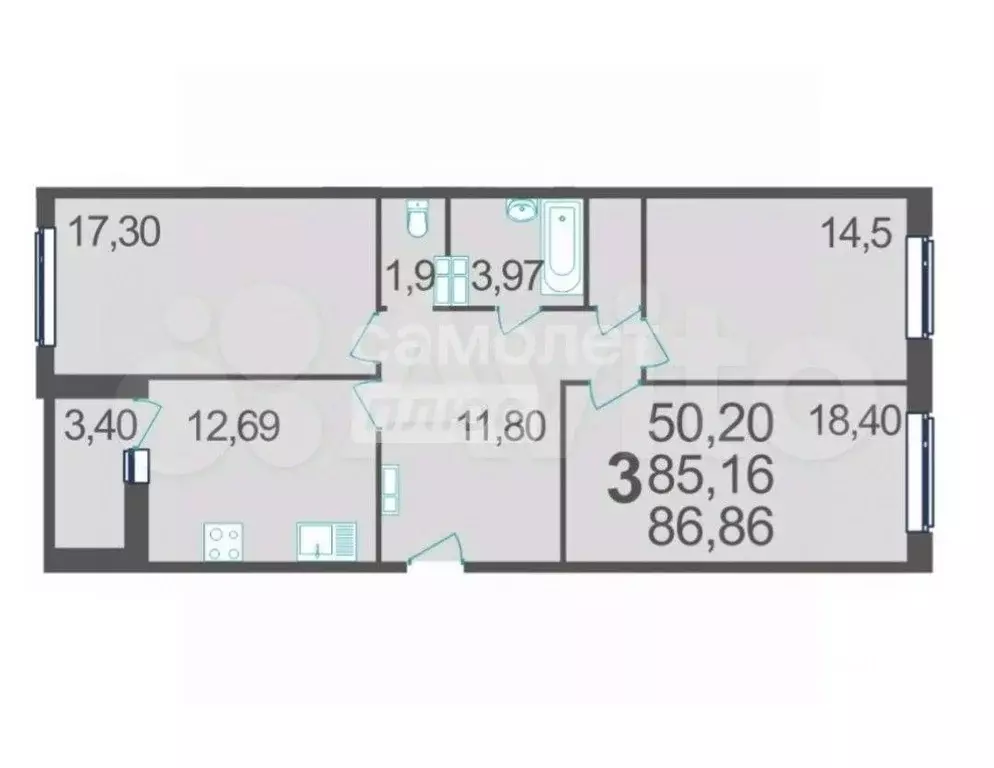 3-к кв. Курская область, Курск ул. Софьи Перовской, 18 (85.6 м) - Фото 1