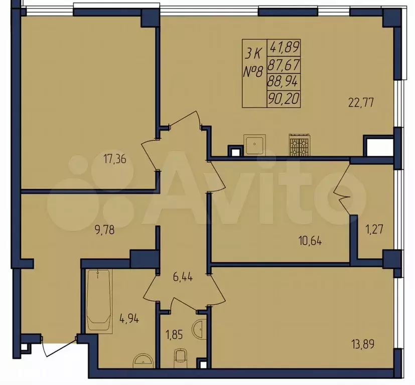 3-к. квартира, 90 м, 2/9 эт. - Фото 0