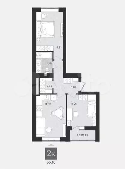2-к. квартира, 55,1 м, 6/9 эт. - Фото 1