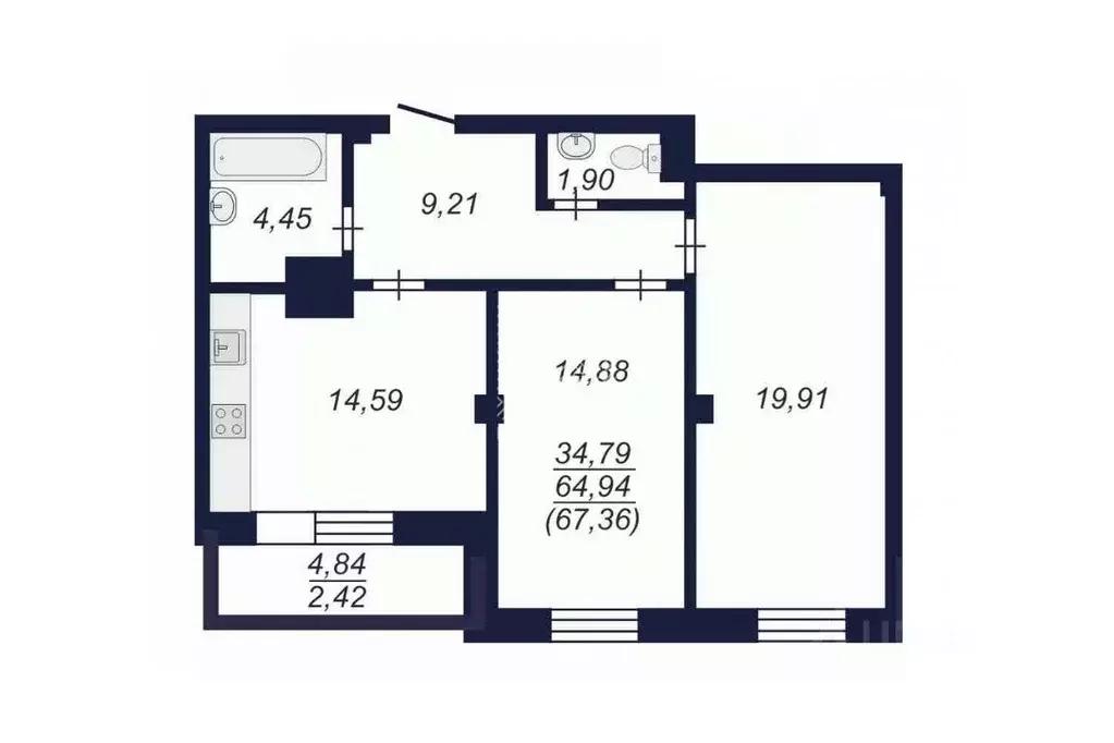 2-к кв. Челябинская область, Челябинск Копейская ул., 1 (67.36 м) - Фото 0
