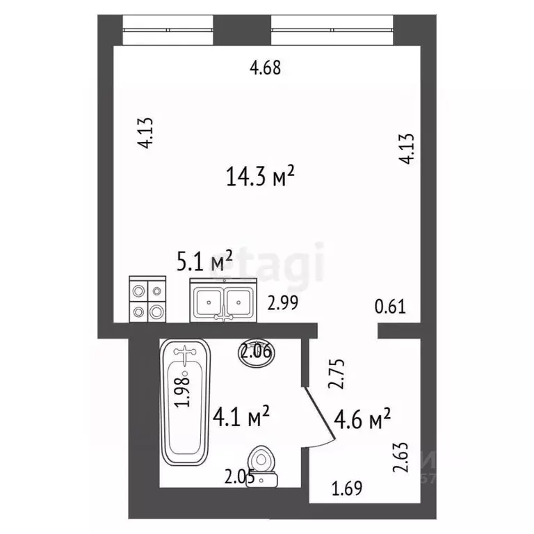 Студия Санкт-Петербург просп. Крузенштерна, 13 (28.1 м) - Фото 2