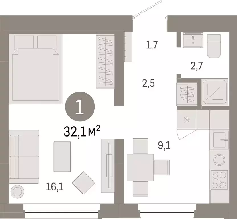 1-комнатная квартира: Новосибирск, квартал Лебедевский (32.1 м) - Фото 1