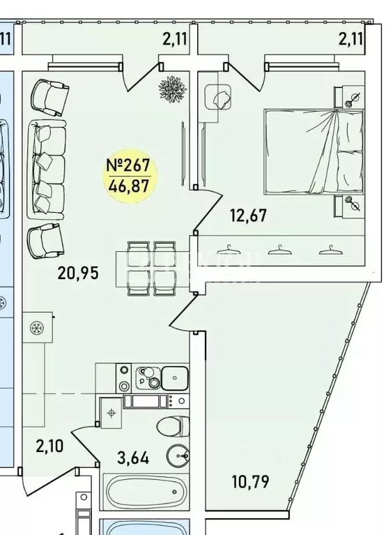 2-к кв. Ярославская область, Ярославль 2-й мкр,  (46.87 м) - Фото 0