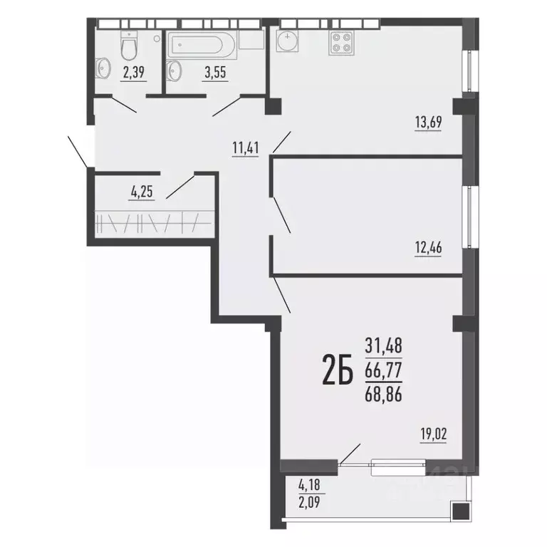 2-к кв. Челябинская область, Челябинск ул. Александра Шмакова, 41 ... - Фото 1