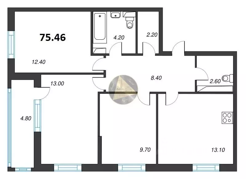 3-к кв. Санкт-Петербург Планерная ул., 99 (75.46 м) - Фото 2