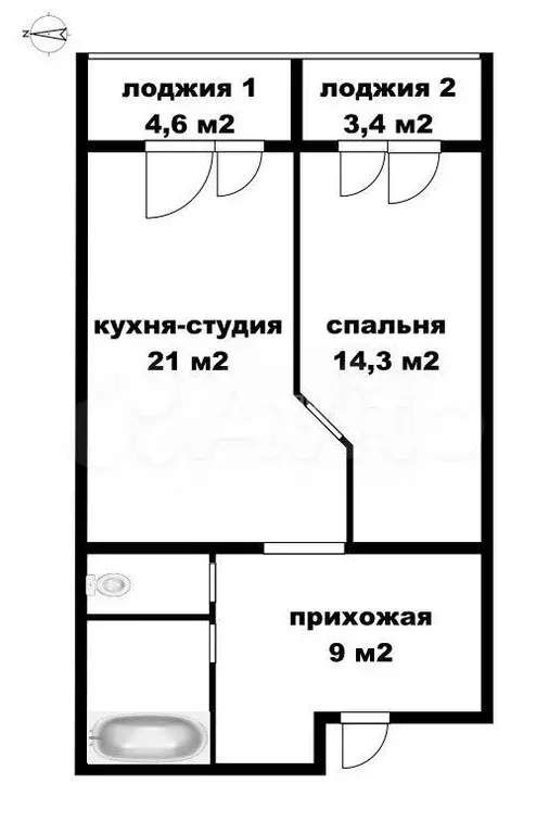 1-к. квартира, 53 м, 16/19 эт. - Фото 1