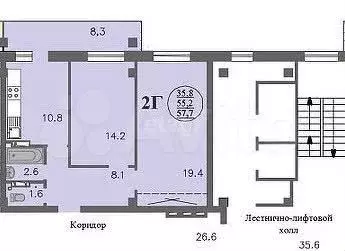 2-к. квартира, 57,7 м, 11/17 эт. - Фото 0