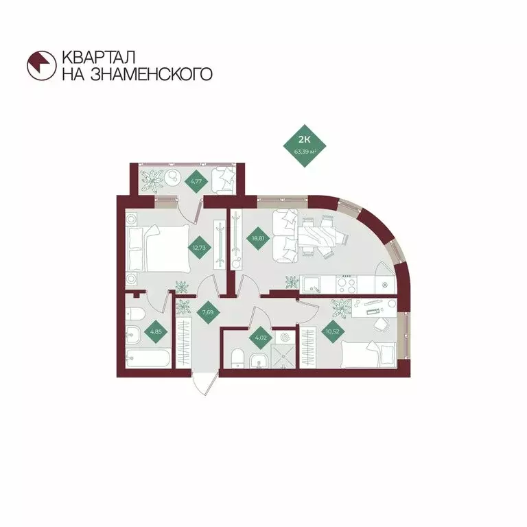 2-комнатная квартира: Тобольск, микрорайон 3Б, 6Бк2 (63.39 м) - Фото 1