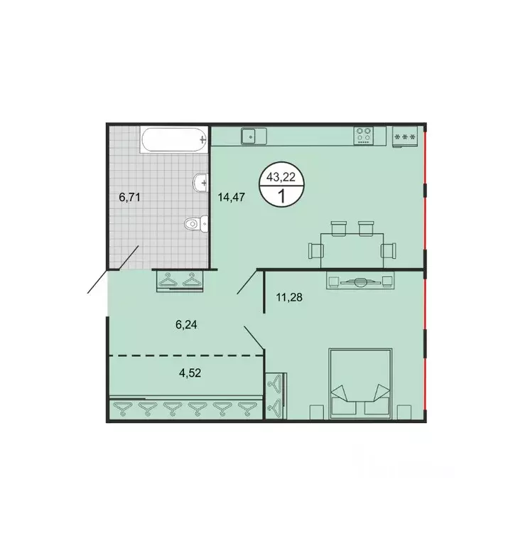 1-к кв. Ставропольский край, Ставрополь № 15 мкр,  (43.22 м) - Фото 1