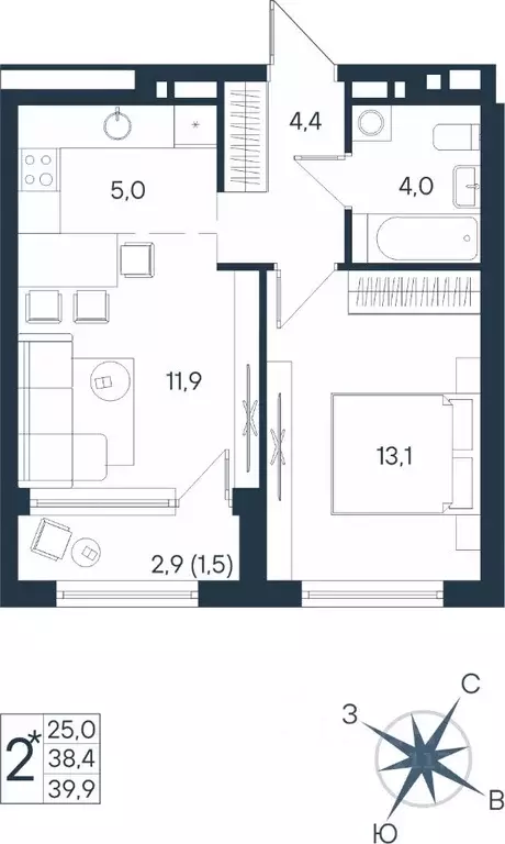 2-к кв. Пермский край, Пермь ул. Космонавта Беляева, 17 (39.9 м) - Фото 0