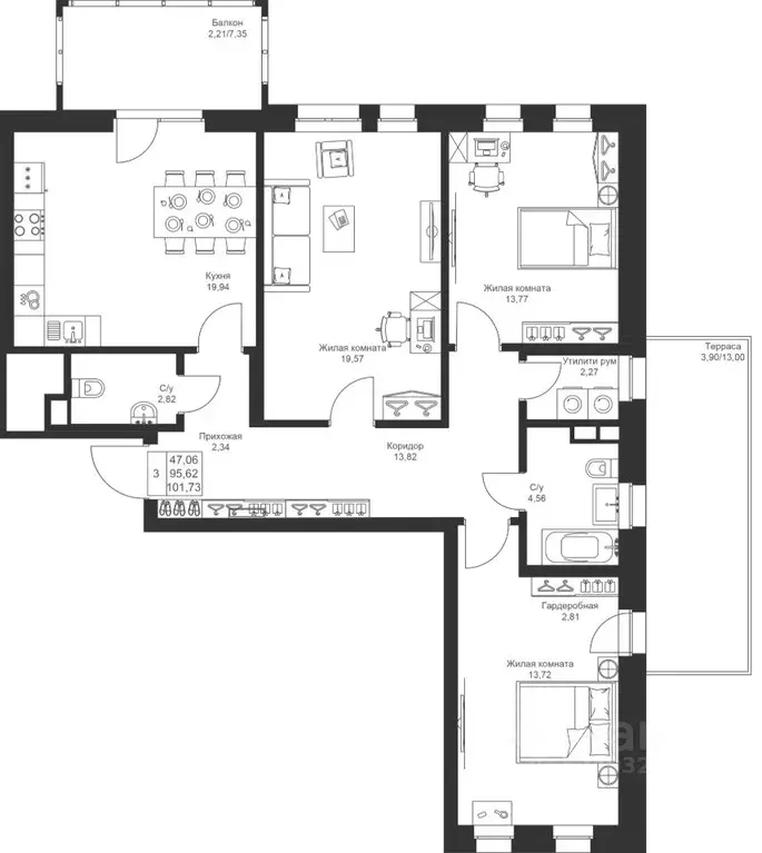 3-к кв. Татарстан, Лаишевский район, Столбищенское с/пос, с. Усады ул. ... - Фото 1