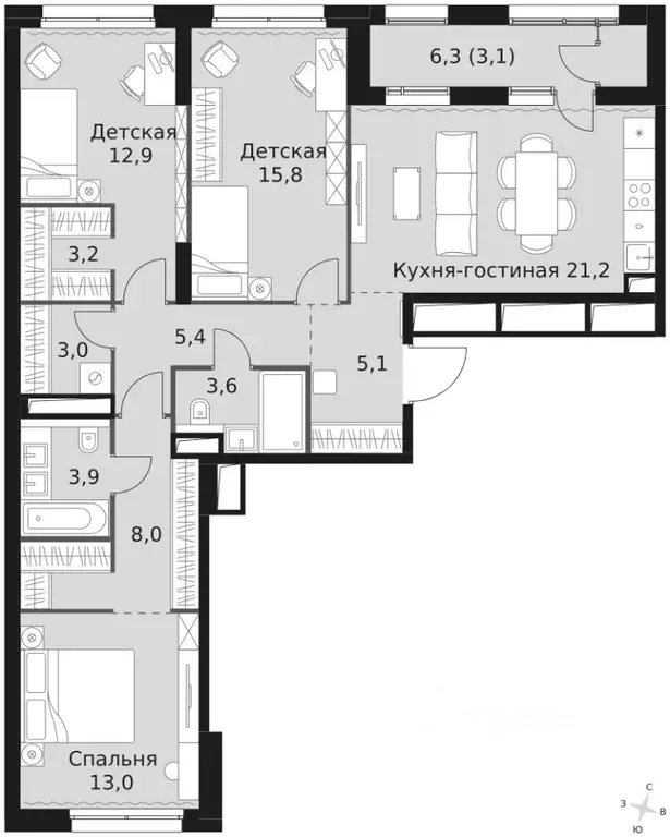3-к кв. Москва Скай Гарден жилой комплекс (98.2 м) - Фото 2