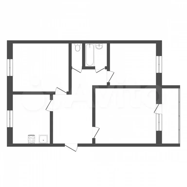 3-к. квартира, 60 м, 3/5 эт. - Фото 0