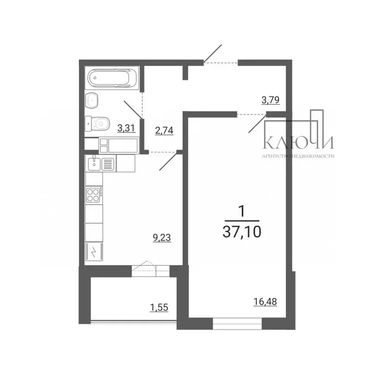 1-комнатная квартира: Магнитогорск, улица 50-летия Магнитки, 29 (37.1 ... - Фото 2