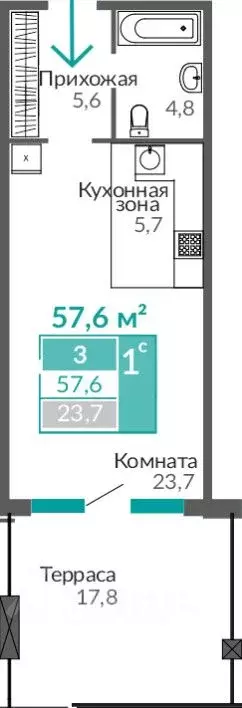 1-к кв. Крым, Евпатория ул. Симферопольская, 2Х (57.6 м) - Фото 0