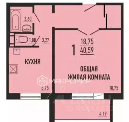 1-к кв. Челябинская область, Челябинск ул. Энгельса, 101А (40.6 м) - Фото 2