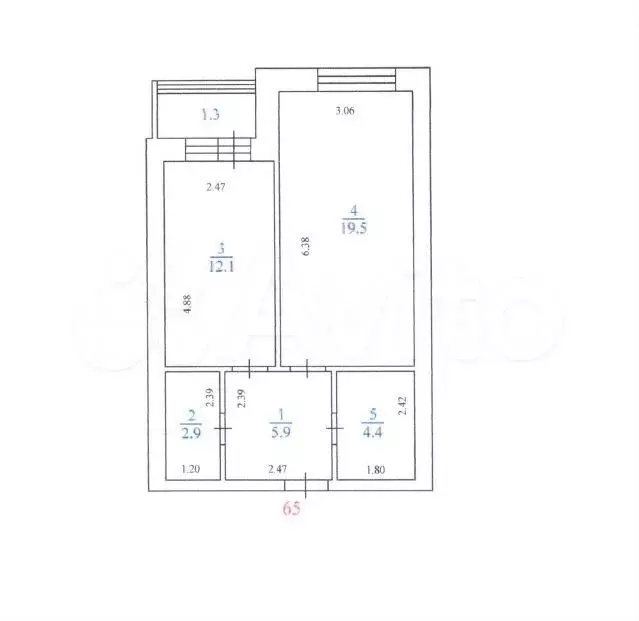 1-к. квартира, 46,1 м, 6/8 эт. - Фото 0