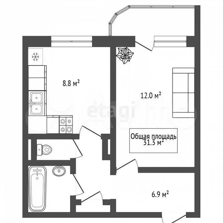 1-к. квартира, 41,1 м, 6/10 эт. - Фото 0
