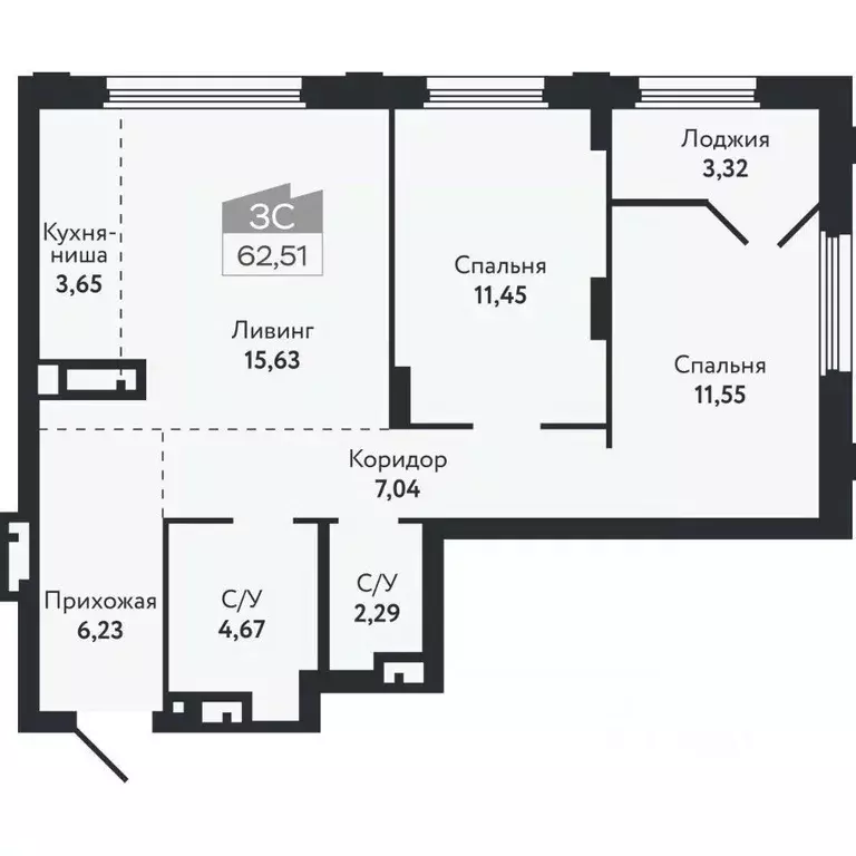 3-к кв. Томская область, Томск Черемошники мкр, ул. Бердская, 14/3 ... - Фото 2