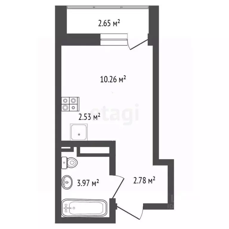Студия Тюменская область, Тюмень ул. Селекционная, 2 (19.1 м) - Фото 2