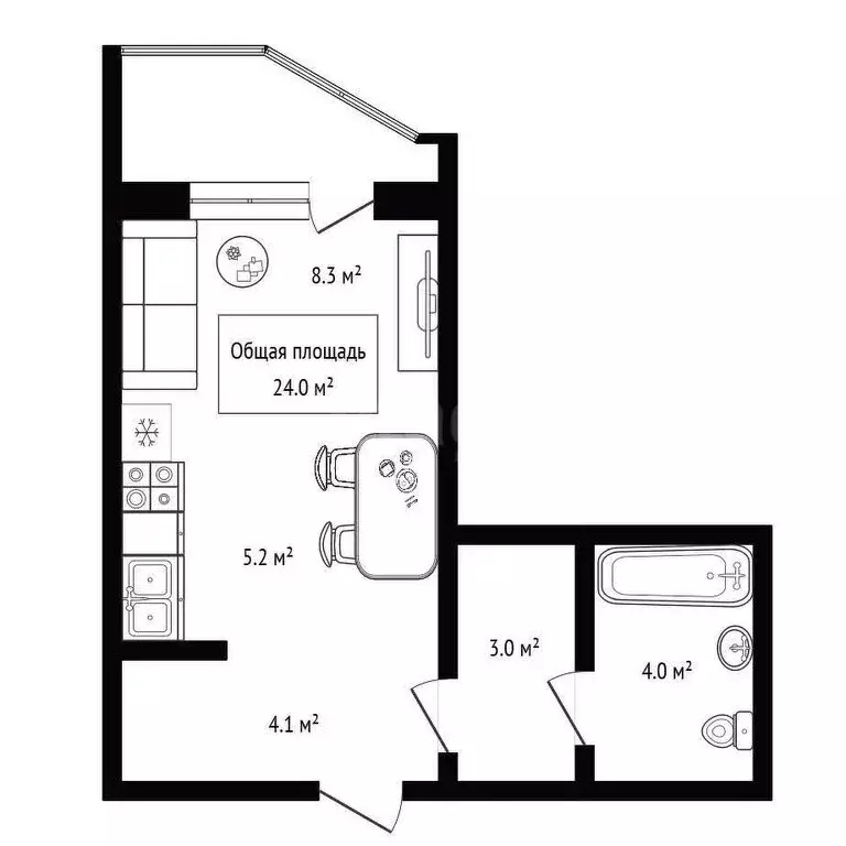 Квартира-студия: Новосибирск, улица Ясный Берег, 25 (24 м) - Фото 0