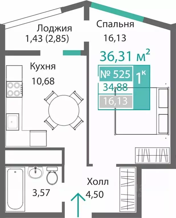 1-к кв. Крым, Симферополь Барбарис жилой комплекс (36.31 м) - Фото 0