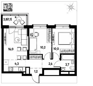 3-комнатная квартира: деревня Кондратово, проспект Дягилева, 2 (49.1 ... - Фото 1