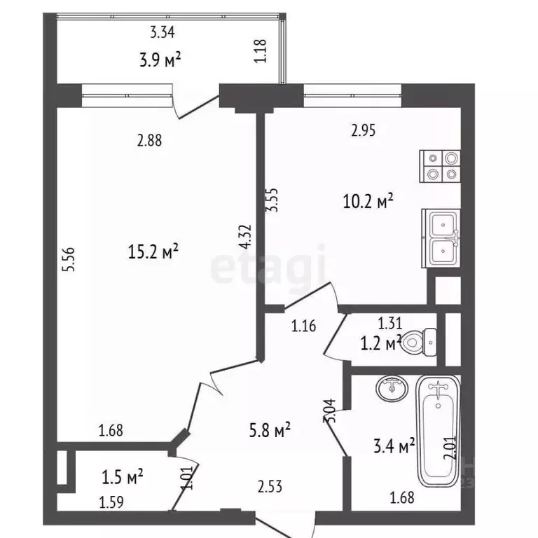 1-к кв. Башкортостан, Стерлитамак ул. Строителей, 63 (37.3 м) - Фото 2