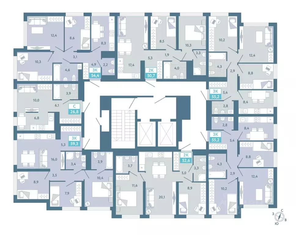 Студия Тюменская область, Тюмень Айрис жилой комплекс (26.8 м) - Фото 2