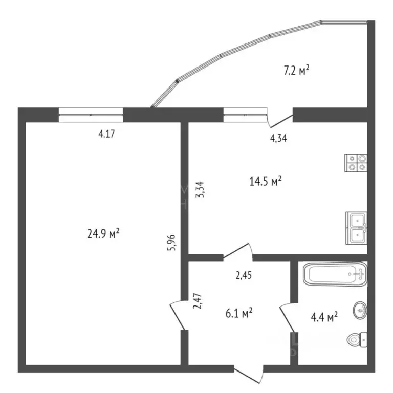1-к кв. Тюменская область, Тюмень 6-й мкр, ул. Валерии Гнаровской, 4к2 ... - Фото 2
