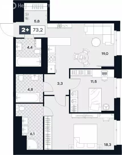 2-комнатная квартира: Москва, Лодочная улица, 27к2 (73.2 м) - Фото 0