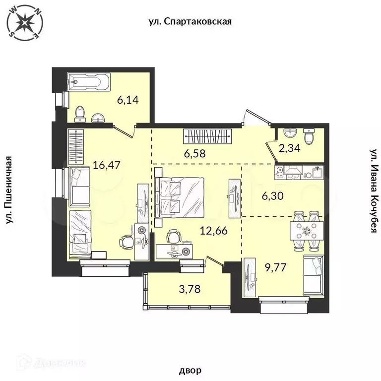 2-к. квартира, 64 м, 7/12 эт. - Фото 0