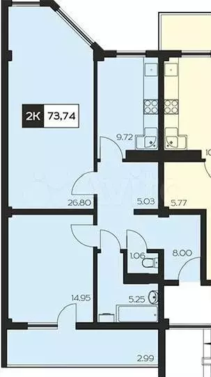 2-к. квартира, 70 м, 1/10 эт. - Фото 0