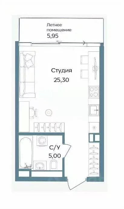 Студия Крым, Саки ул. Морская, 6 (36.0 м) - Фото 1