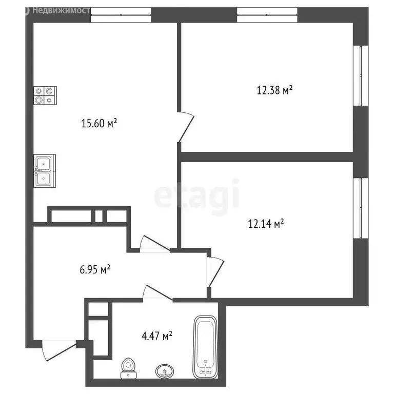 2-комнатная квартира: Тюмень, улица Фармана Салманова, 15 (50.2 м) - Фото 1