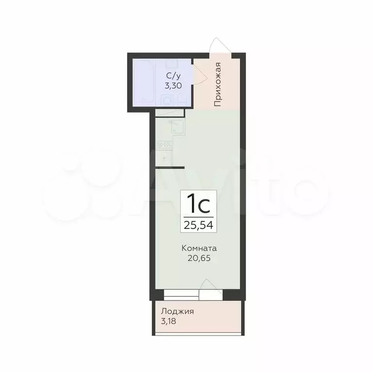 Квартира-студия, 25,5 м, 4/19 эт. - Фото 0
